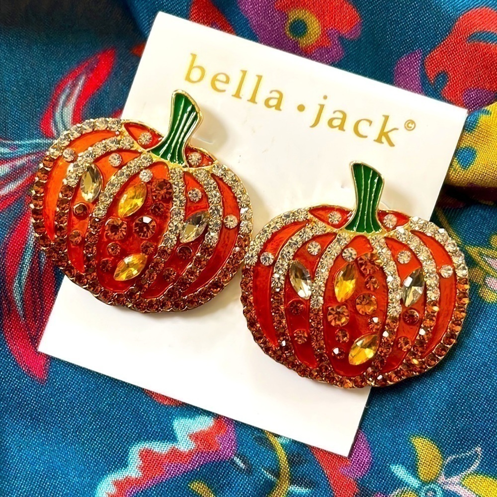 Brand New Bella Jack Pumpkin Orange Fall Rhinestone Post Earrings